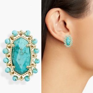 NWT NIB KENDRA SCOTT Layla Stud Earrings Turquoise Gold w/ gift bag and box